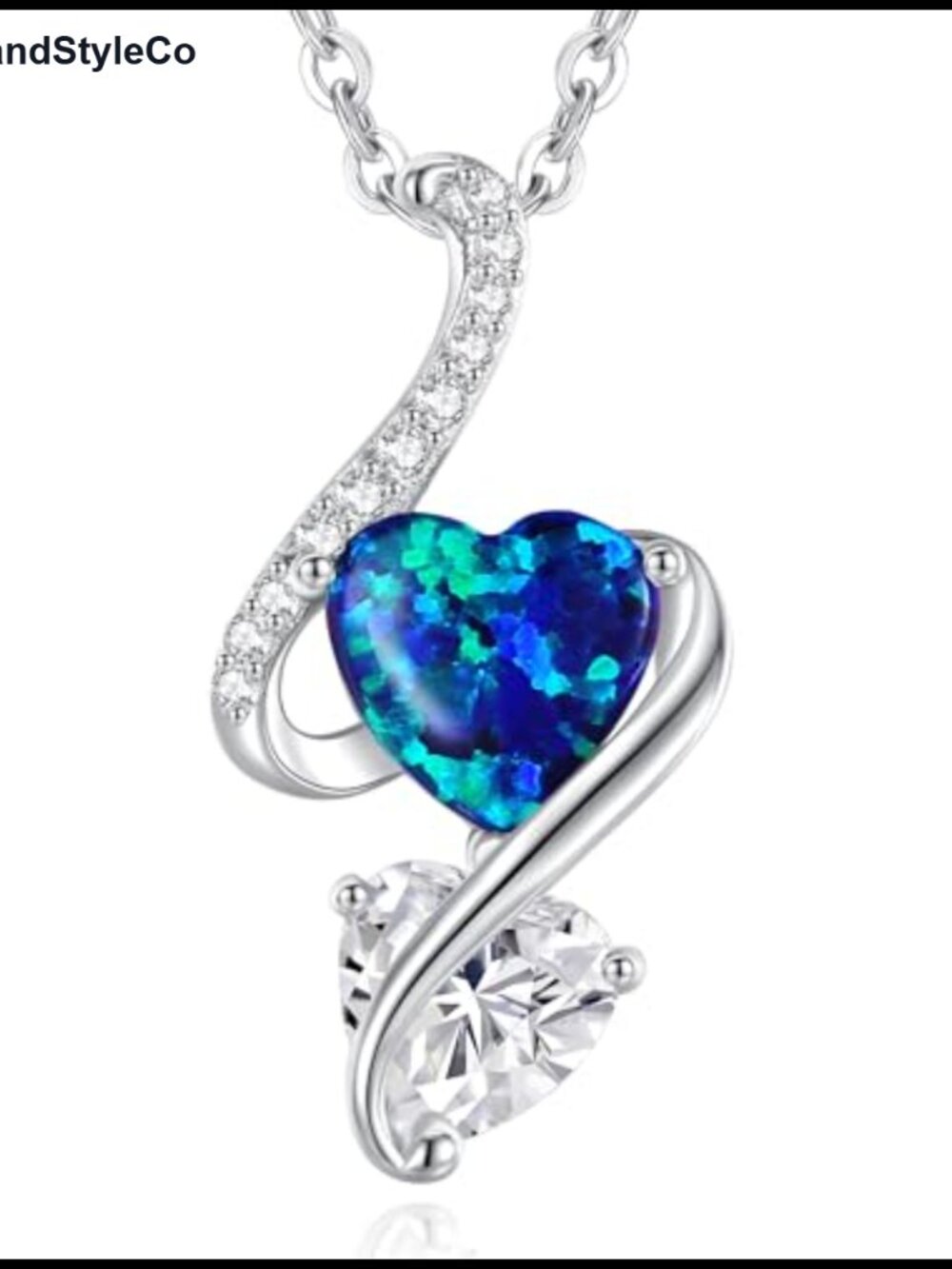 925 Sterling Silver Double Birthstone Opal Heart Necklace for Women